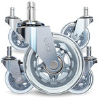 The Office Oasis Original Roller Style Office Chair Wheels (As Seen On PBS) - Smooth & Quiet Casters - Safe for Hardwood Floors & Carpet - Easy Install with Universal Fit - Set of 5 - Silver