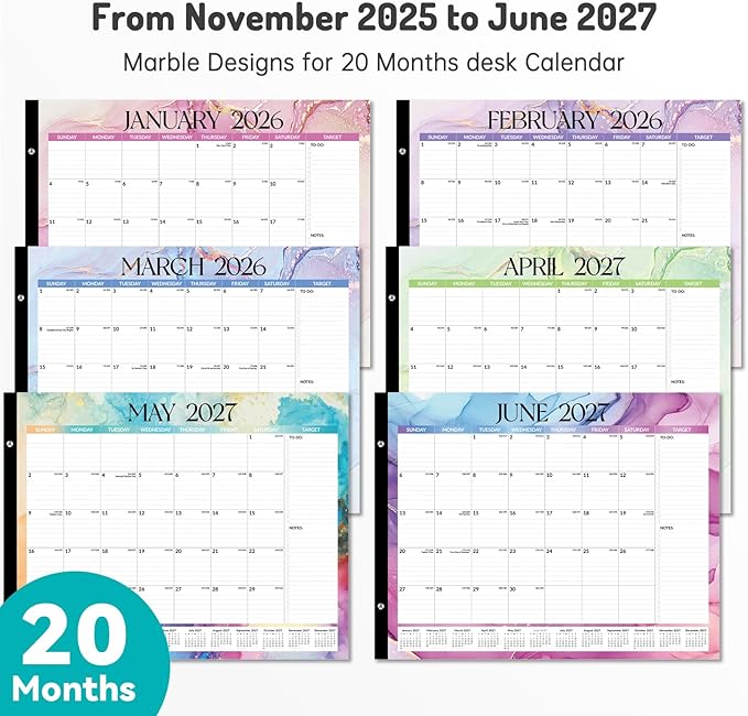 Forvencer 22" x 17" Large Desk Calendar 2026, 20 Months Calendar Runs from November 2025 to June 2027, 2026 Desk Calendar Monthly Planner with Plastic Cover for Home School Office, Blue
