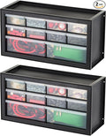 IRIS USA Small Plastic Storage Drawers, 10-Drawer - 2 Pack, Stackable Teacher Toolbox Craft Small Parts Bead Screw Hardware Building Bricks Organizer, Drink and Water Flavor Packet Organizer, Black