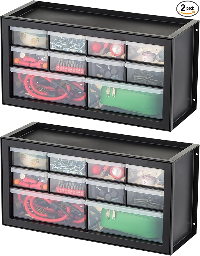 IRIS USA Small Plastic Storage Drawers, 10-Drawer - 2 Pack, Stackable Teacher Toolbox Craft Small Parts Bead Screw Hardware Building Bricks Organizer, Drink and Water Flavor Packet Organizer, Black