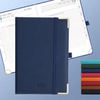 IN-luxpro Daily Planner 2026 with One Page Per Day,(A5-8.5" x 5.9"),12 Months Calendar Hourly Appointment Book Monthly Tabs & Self-adhesive Pen Holder,Inner Pocket, Vegan Leather Hardback,Blue