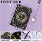 Dot Grid Journal with 160GSM Thick Paper, 192 Pages, A5 Dotted Notebook for Work, School, Travel | 180° Lay Flat, Foil Stamped Cover, Elastic Band, 2 Bookmarks & Inner Pocket (Black)