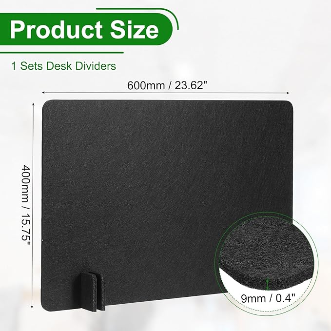 PATIKIL Desk Dividers 24" x 16", 1 Pack Desk Privacy Panel Freestanding Noise Reducing Partition Acoustic Panel with 4Pcs Support Feet for Testing Office Home Library, Black Style B