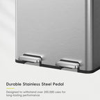 EKO Edison Dual Trash Can for Recycling and Trash, 8+8 Gallons Kitchen Garbage Can with Dual Removable Inner Liners, Independent Lids and Pedals, Matte Stainless Steel