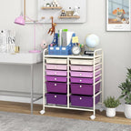 Giantex 12 Drawers Rolling Storage Cart, Classroom Organizers with Wheels for Tools Scrapbook Craft Paper Teacher Office School Supplies (Purple Gradient)