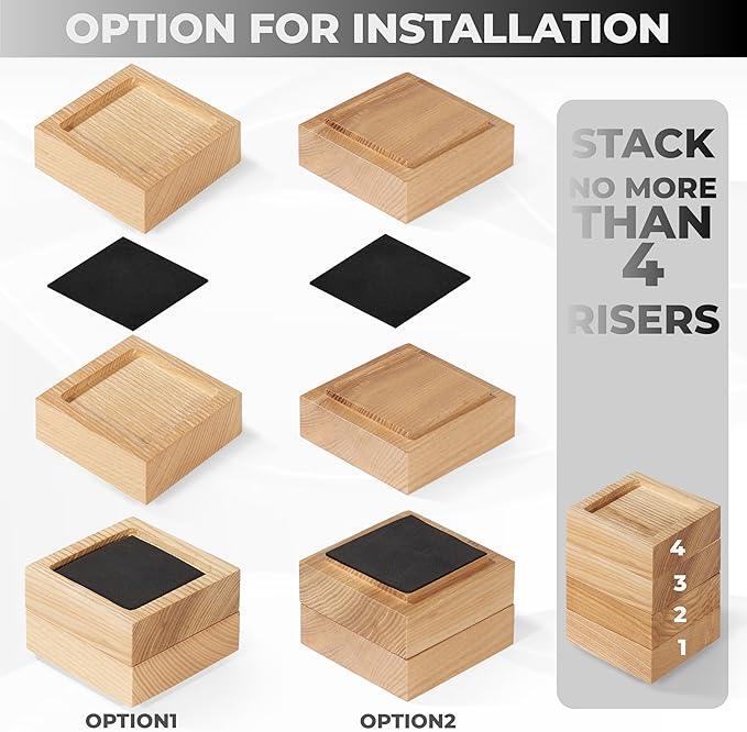 Bed Risers, Furniture Risers (Set of 8-Height 1") Can be Adjusted to 2'' 3''or 4'', Lifts Furniture Risers, Solid Natural Wood Risers, Non-Slip Recessed Hole (Square-Natural Color)