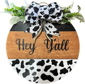 Wood front door sign Wood sign Home decor Welcome sign Sign for front door House warming gift Wedding gift (Hey Yall Cow-DS082(A10) S003, 15" Width)