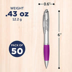 DISCOUNT PROMOS Personalized Ballpoint Pens With Rubber Grip, 50 pack Customizable Ergonomic Click-to-Write Custom Writing Pens for School with Black Ink, Purple