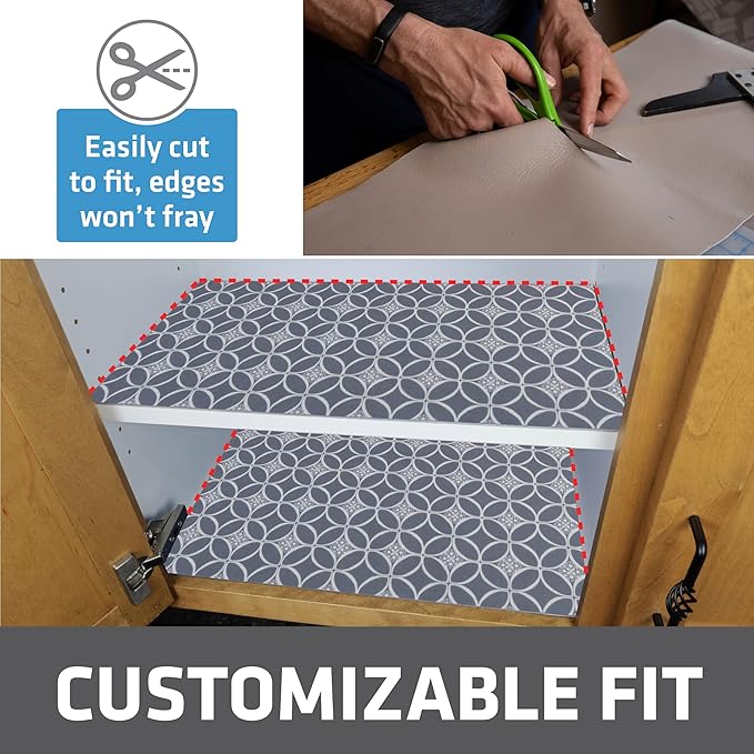 Drymate Premium Luxury Shelf & Drawer Liner, Thick Cushioned Fabric, Non-Adhesive, Absorbent, Waterproof, Slip-Resistant, Liners for Kitchen Cabinets (USA Made)(12”x59”)(24-Pack)(IndigoGrey)