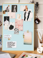 Lightomorrow Bulletin Board 30 x 20 inches, Light Blue Pin Board, Golden Aluminum Framed Fabric Cork Board with 10 Push Pins