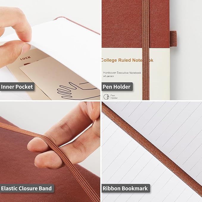 Heture Hardcover Notebooks, A5 Lined Journals Notebook for Writing 160 Pages, 8.2 x 5.5 inch, Classic Ruled Notebooks for College/Work/Travel(Brown 1 Pack)
