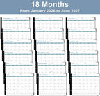 Desk Calendar 2026, KOPEESY 22" x 17" Large Desk Calendar, From January 2026 to June 2027, Desktop Calendar with Notes and Thick Paper for Home, Office and School (Blue)