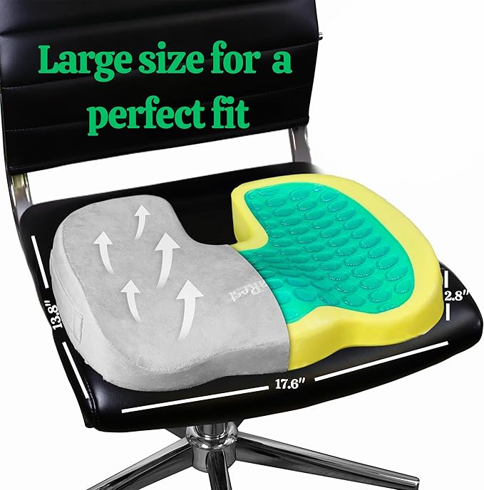 LuminaRest® Gel Enhanced Seat Cushion for Long Sitting | Premium CertiPUR-US® Certified Memory Foam | Non-Flattening Office Chair Cushion for Tailbone Pain Relief, Sciatica & Back Support (Gray)