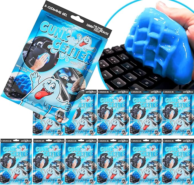 Gunk Getter, Cleaning Gel for Those Hard to Reach Places, Automotive Cup Holder Electronic Keyboard Office, Slime Gel Cleaner Dust Crumb Removal (Resealable Pouch, Blue, 3oz) 12 Pack