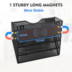 EASEPRES Magnetic 3 Pocket Mesh Hanging Wall File Organizer, Wall Mounted Mail Paper Document Folder Holder, Clipboard Storage Magazine Rack with Nametag Label for Office Home School, Black