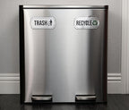 Recycle and Trash Stickers for Kitchen Trash Cans and Recycling Bins, Indoor Trash and Recycle Sticker Combo for Garbage Can Logo Symbol, 2 Silver Decals, 6.5" x 3" Elegant Style with Split-back