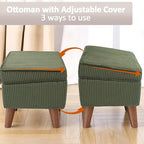 FAGAGA Storage Ottoman with Adjustable Lid, Soft Step Stool, Footrest and Seat, Ottoman Foot Rest for Living Room, Bedroom, Dorm, Green