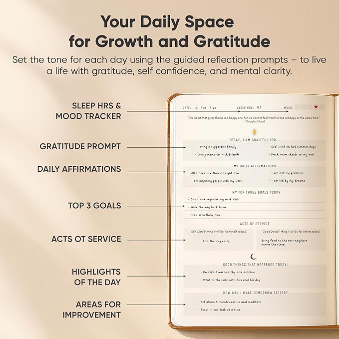 Gratitude & Self-Care Journal - Guided Mindfulness & Mental Health Journal All-in-One with Prompts for Self Discovery - Daily Journal for Men & Women by PRODUCTIVITY STORE (A5, Brown)