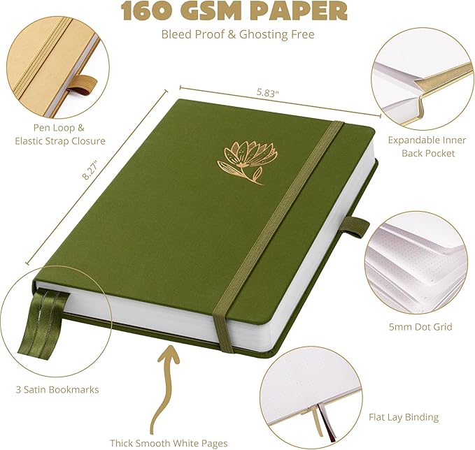 VIVID SCRIBBLES Bullet Dotted Journal – 160gsm No Bleed Thick White Paper – 200 Numbered Dot Grid Pages – a5 Dotted Notebook Includes a Gift Box and Journal Stickers