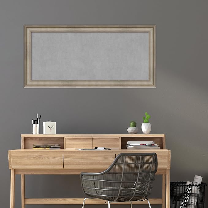 Amanti Art Silver Framed Magnetic Board 25x53 Oversize Vision Board for use with Magnets, 100% Metal Sheet to Display Items as Office Decor or for Home Organization in mudroom, Kitchen or Kids Room