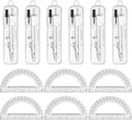 6 Sets Compass and Protractor Sets Student Basics Geometry Math Set Metal Compass and 6 Inch 180 Degree Protractors Geometry Graphing Drawing Tools For Office and School Supplies(clear)