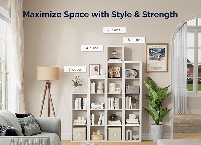 Jpiziso 4 Cube Storage Organizer Single Row, Cube Shelf with Heavy-Duty Thick Boards, 13.31" L x 9.37" W x 48.82" H, Smooth Easy-Clean Panels, Simple Assembly, for Living Room Bedroom Office, White