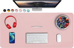 SUJAYU Dual Sided PU Leather Desk Pad, Mouse Pad, Office Desk Mat, Non-Slip Laptop Desk Pad, Waterproof Desk Writing Pad for Office and Home (35.4" x 17.7", Pink+Silver)