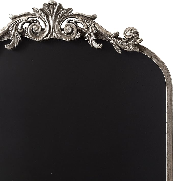 Kate and Laurel Arendahl Arch Chalkboard; Silver; 19 x 31; Framed Arched Ornate Vintage Magnetic Chalkboard for Unique Display; Decoration; and Organization