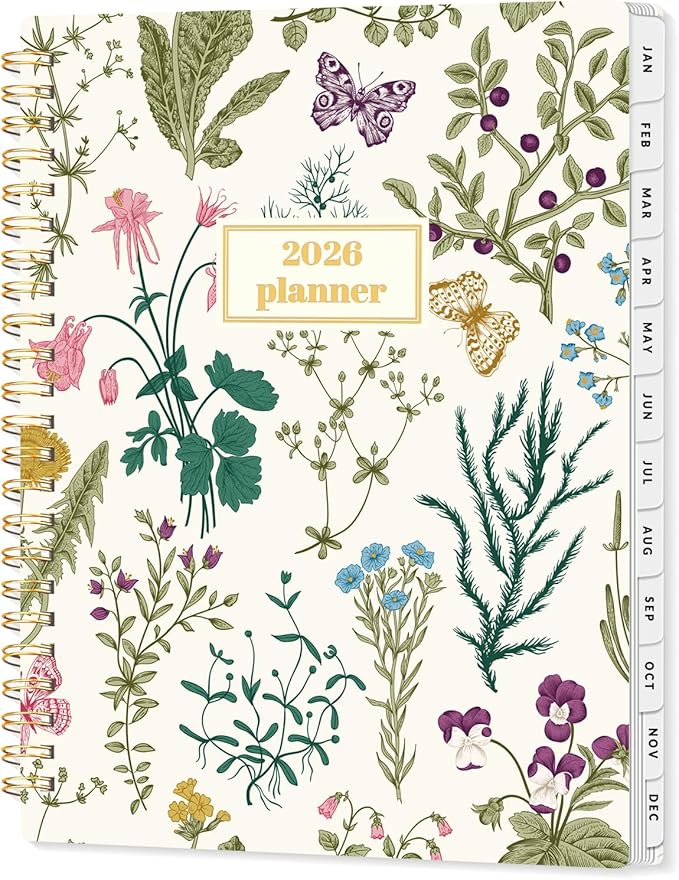 SUNEE 2026 Planner, Weekly and Monthly Calendar Planner, January 2026-December 2026, Daily Agenda with Tabs, Note Pages, Spiral Binding, 6.4"x8.3", Flora