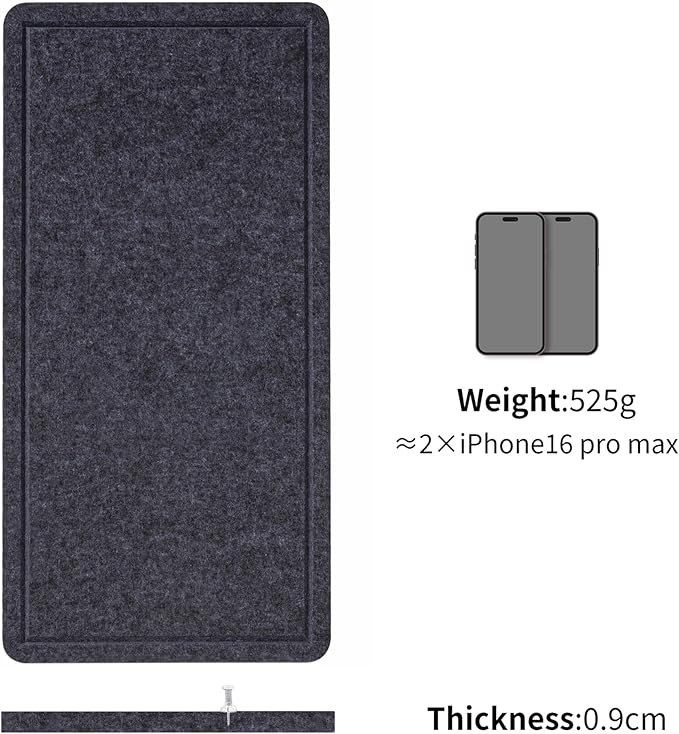 Lightomorrow Bulletin Board, 35 x 17 1/2 inches Felt Board - Decorative Pin Board, Cork Board Alternative for Wall, Foldable Self-Adhesive Vision Board Prayer Board with 20 Pushpins Dark Gray