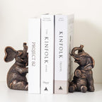 DURAGOODS Decorative Vintage Elephant Bookends with Non-Slip Padding for Shelves to Hold Books - Heavy Duty Resin Book Holders for Bookshelf Decor, Home, Office, Living Room – 4” L x 4” W x 7”H