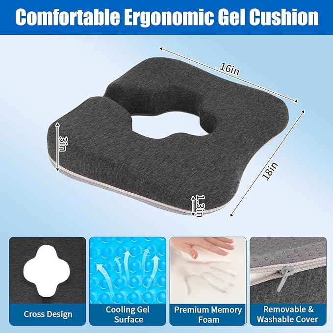 Gel Wheelchair Cushions for BedSores Prevention,Bed Sore Pad Cushion for Butt - Pain Relief for Long Sitting & Relieve Sciatica, Back, Tailbone, Pressure Sore and Ulcer Pain for Pregnant and Elderly