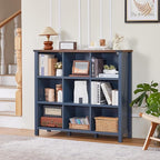 Joaxswe 9 Cube Bookcase, Farmhouse 47 Inch Wide Navy Blue Bookshelf, Wooden 3 Tier Display Large Open Book Shelf, Vintage Horizontal Book Case for Home Office, Cubby Storage Cabinet for Living Room