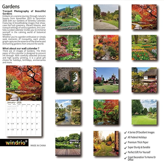 2026 Wall Calendar,Calendar 2026, November 2025 - December 2026, Wall Calendar Gardens, 12" x 24" Opened,Full Page Months Thick & Sturdy Paper for Calendar Organizing & Planning