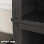 IDEALHOUSE 71" Farmhouse Bookshelf w/Adjustable Shelves & 31.5 in Whidth, 5 Tier Tall Bookshelf with Wooden Legs, Vintage Wooedn Book Shelf for Living Room Office (Black, 71.3" H x 31.5" W x 11.8" D)