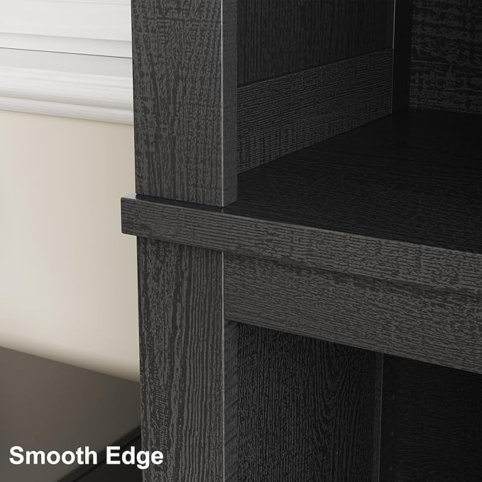 IDEALHOUSE 71" Farmhouse Bookshelf w/Adjustable Shelves & 31.5 in Whidth, 5 Tier Tall Bookshelf with Wooden Legs, Vintage Wooedn Book Shelf for Living Room Office (Black, 71.3" H x 31.5" W x 11.8" D)
