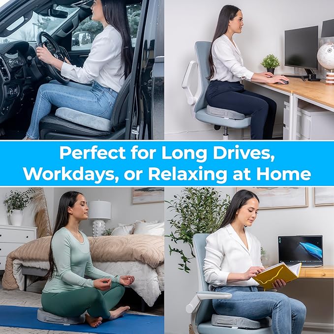 LuminaRest® Gel Enhanced Seat Cushion for Long Sitting | Premium CertiPUR-US® Certified Memory Foam | Non-Flattening Office Chair Cushion for Tailbone Pain Relief, Sciatica & Back Support (Gray)
