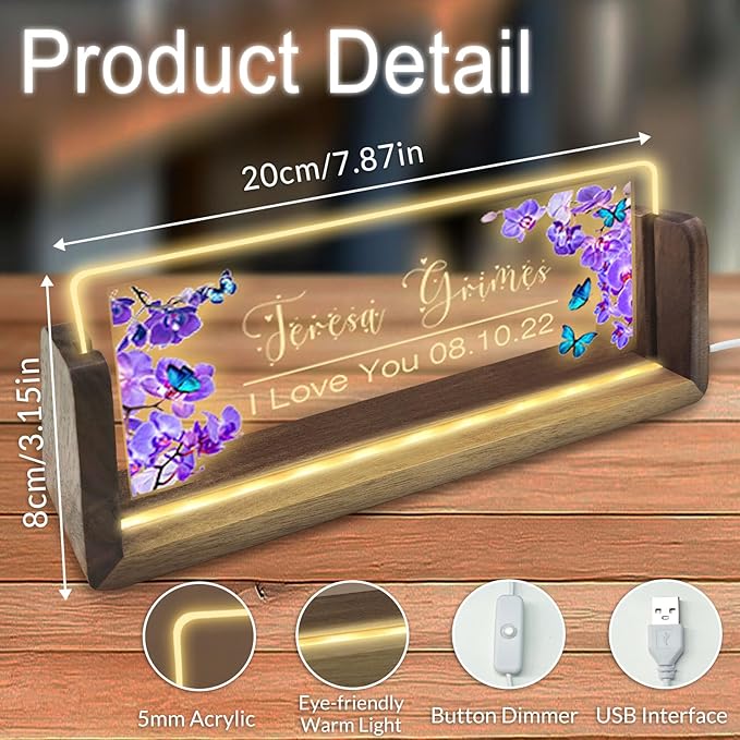 Personalized Light Up Acrylic Desk Name Plate Custom LED Name Plate for Office Coworker Boss Teacher Men Women Gift with USB Power
