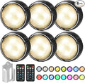 LED Puck Lights with Remote Battery Operated Under Cabinet Lighting Wireless Stick on Lights Color Changing Timer Tap Lights for Cabinets Shelves Closets Display Case - 6Pack Black