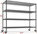 REIBII 55.5''W Storage Shelves 2500LBS Wire Shelving Unit with Wheels Heavy Duty Metal Shelves for Storage Adjustable Garage Storage Rack Pantry Shelf Kitchen Shelving, 75.6" H X 55.5''W X 24" D, 3PCS