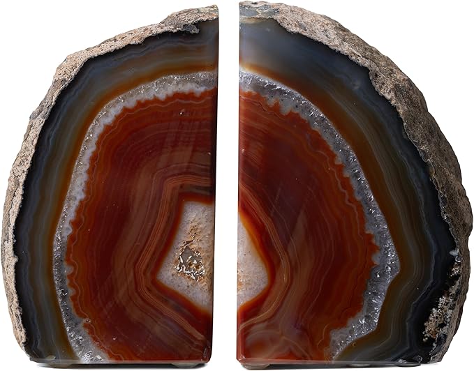 Nature's Decorations Agate Bookends - A Quality Brown Geode with Non-Skid Rubber Bumpers for Shelves, Office, Home Decor - Heavy Duty Cool Crystal Stone (6-8 LB)