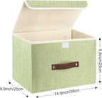TYEERS Collapsible Storage Boxes, Washable Fabric Storage Bins with Lids, 14.9x9.8x9.8 inches, 3 Pack, Green