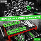 10-Piece Magnetic Socket and Wrench Organizer Set, 1/4", 3/8", 1/2" Drive Metric SAE Socket Organizer, Magnetic Wrench Holder 30 Slots Total, Tool Box Organizers (Sockets Wrenches not Included)