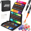Mzh Art Coloring Pens,72 Dual Tip Brush Markers with Fineliner & Brush Felt Tip Pens Set, Art Watercolour Marker with Case for Adults Kids Colouring Calligraphy Drawing Sketching