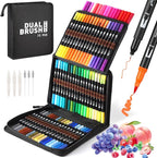 Mzh Art Coloring Pens,72 Dual Tip Brush Markers with Fineliner & Brush Felt Tip Pens Set, Art Watercolour Marker with Case for Adults Kids Colouring Calligraphy Drawing Sketching