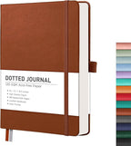 RETTACY Bullet Dotted Journal Notebook, 256 Pages, A5 Medium Size (5.7'' × 8.3''), Leather Hardcover, 120 GSM Thick Paper, for Bullet Journaling, Planning, Tracking (Brown)