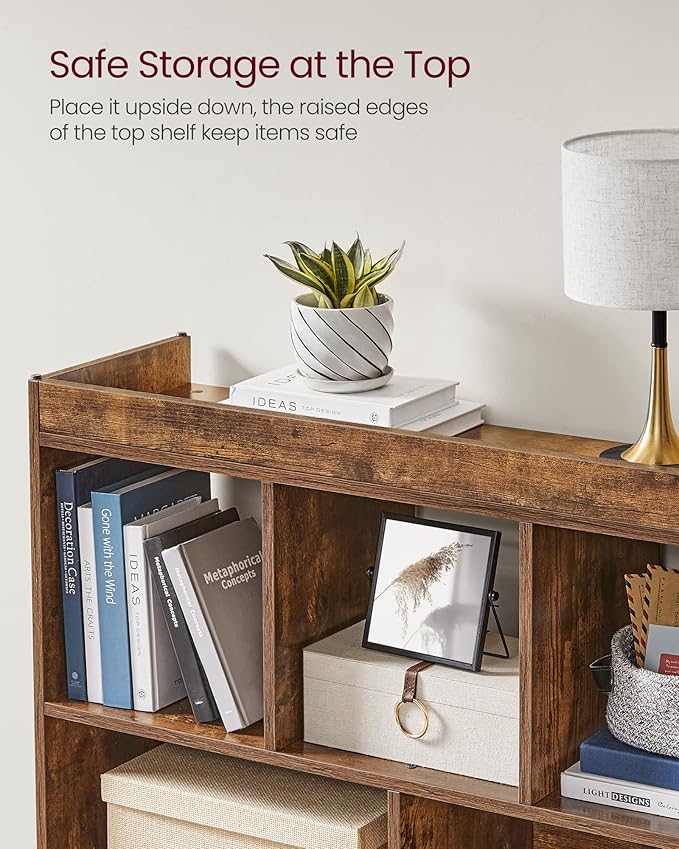 VASAGLE Bookcase, Bookshelf, Freestanding Storage Unit, 8 Open Compartments, Used Horizontally, Vertically, Upside Down, 11 x 35.4 x 39.4 Inches, for Living Room, Study, Office, Rustic Brown ULBC55BX