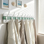SKOLOO Coastal Coat Rack Wall Mount-38-1/8 Beach House Entryway Wooden Coat Hook with 10 Hooks for Hanging Coats, Hats or Towels, Oceanfront Cottage Core Collection, White & Green, Pack of 2