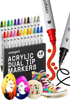 Coogert 48 Colors Dual Tip Acrylic Paint Markers,Fine Tip and Dot Tip Acrylic Paint Pens For Rock Painting, Canvas, Wood, Glass, Ceramic, Fabric, Plastic, Egg, Art Painting Supplies Kit
