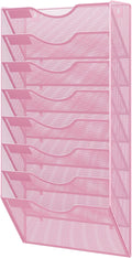 EasyPAG 8 Pocket Mesh Wall File Organizer, Hanging Paper Folder Holder with Classify Label, Vertical Wall Mount Mail Organizer for Office Home Classroom, Pink